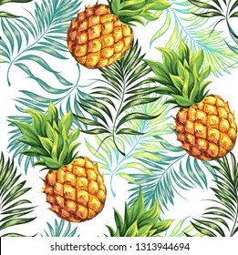 Pineapple. Seamless pattern. Vector floral pattern.