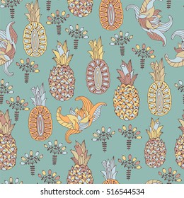 Pineapple seamless pattern. Vector illustration.