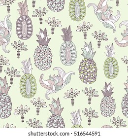 Pineapple seamless pattern. Vector illustration.