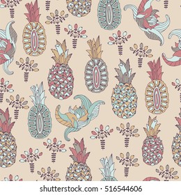 Pineapple seamless pattern. Vector illustration.