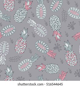 Pineapple seamless pattern. Vector illustration.
