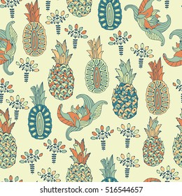 Pineapple seamless pattern. Vector illustration.