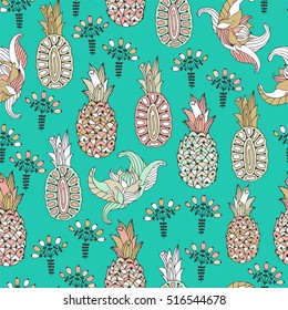 Pineapple seamless pattern. Vector illustration.