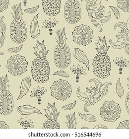 Pineapple seamless pattern. Vector illustration.