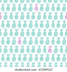 Pineapple Seamless Pattern. Vector Illustration of Hand Drawn Brush Paint Fruit Background.