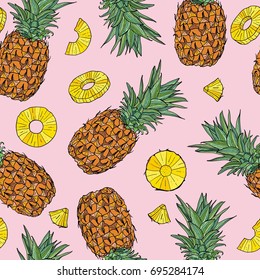 Pineapple seamless pattern. Vector illustration.