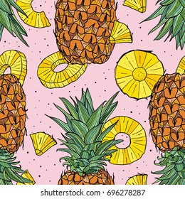 Pineapple seamless pattern. Vector illustration.
