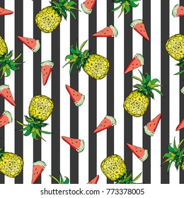 Pineapple seamless pattern. Vector illustration.