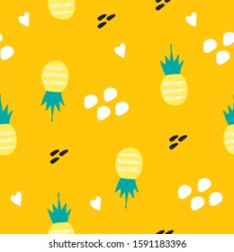  pineapple seamless pattern vector. summer background for wrapping, fabric, textile, wallpaper in doodle style in vector