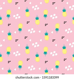  pineapple seamless pattern vector. summer background for wrapping, fabric, textile, wallpaper in doodle style in vector