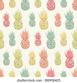Pineapple seamless pattern in vintage colors. Vector