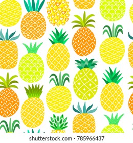 Pineapple seamless pattern. Yellow summer background