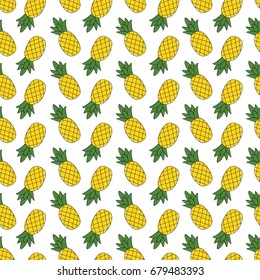  Pineapple seamless pattern.Baby and kids style abstract geometric background.Colorful vector illustration. Hand drawn