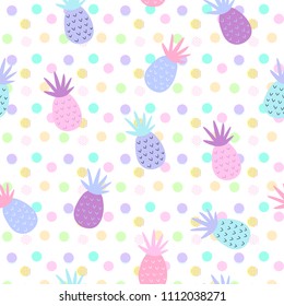 Pineapple seamless patterns on dot background for printing and summer banner design, wallpaper and textile fabric print. Vector illustration