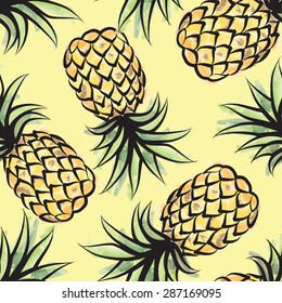 Pineapple seamless tropical pattern. Jungle textured background