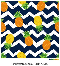 Pineapple seamless vector pattern with brushed chevron background