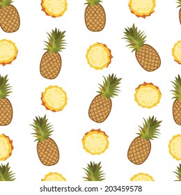 Pineapple seamless vector pattern on the white background
