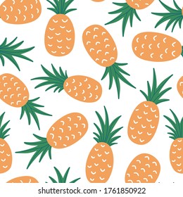 Pineapple seamless vector pattern. Summer hand drawn background. Trendy tropical pattern with fruits for prints, textile, wrapping paper and decoration design. Simple vector backdrop