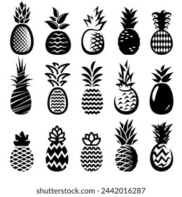 Pineapple set. Collection icons pineapple. Vector