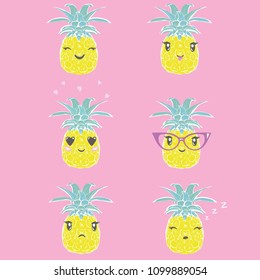 pineapple set, tropical, vector, illustration, design, exotic, food, fruit