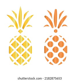 Pineapple set. Whole pineapple and slices isolated on a white background. Vector illustration of tropical fruits in cartoon flat style