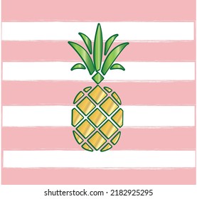 Pineapple set. Whole pineapple and slices isolated on a pink and white background. Vector illustration of tropical fruits in cartoon flat style
