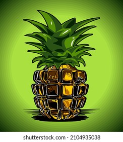 Pineapple Shaped Grenade Green Background, Food, Drink, Army, Funny, T-shirt Design, Clothing, War, Weapon, Gun, Vector Templates