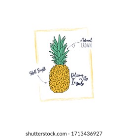 pineapple shell shine natural crown text line tee illustartion art vector