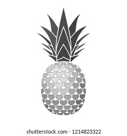 Pineapple sign with hearts for t-shirt. Tropical silver exotic fruit isolated white background. Love sign. Cute romantic typography graphic. Sweet summer design decoration Vector illustration