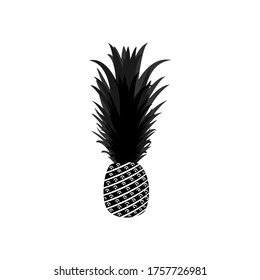 Pineapple silhouette icon. Isolated on white. Black Pineapple.