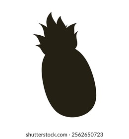 Pineapple silhouette with leaves Summertime exotic fruit. Design element concept Black on white fond