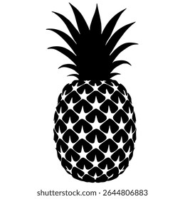 Vetor de silhueta de abacaxi, ícone de fruta tropical, elemento de design de verão, ilustração de comida saudável, gráfico preto e branco, símbolo de ananas doce, arte vegetal exótica.