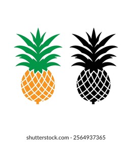 Pineapple silhouettes with color versions on white background