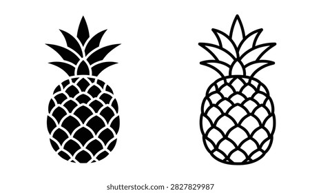 Pineapple Silhouettes On White Background Tropical Fruit Vector Illustration