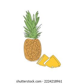 Pineapple simple minimalist vector illustration. Fresh colorful tropical fruit isolated on white background. Hand drawn vegan concept.