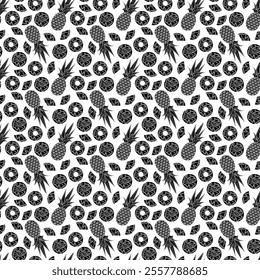 Pineapple simple seamless pattern on white background. Wrapping paper, gift card, poster, banner design. Home decor, modern textile print. Summer bright geometric fruits patterned.