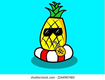 Pineapple sitting on a red rubber ring