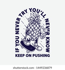 
pineapple with skateboard. vector illustration