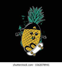 Pineapple Skateboarding Graphic Illustration Vector Art T-shirt Design