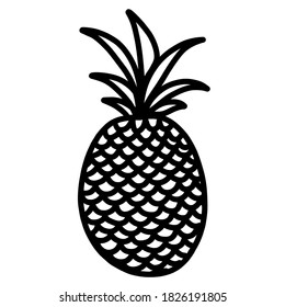 Pineapple sketch hand drawn vector illustration on white background. Fresh fruit for seasonal menu, culinary books.