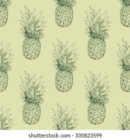 
The pineapple sketch seamless pattern. Vector illustration.