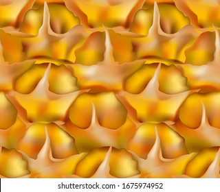 Pineapple skin realistic seamless pattern. Ananas bark 3d repeatable texture. Ripe pineapple rind, tropical fruit background.