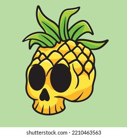 Pineapple Skull Cartoon Mascot Vector Design Flat