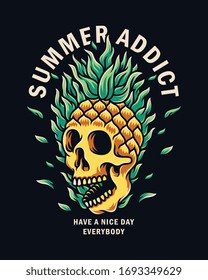 pineapple skull with a dark background. vector illustration