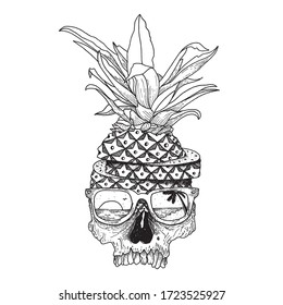 Pineapple skull head illustration style tropical