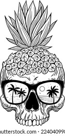 Pineapple skull head with sunglasses tropical style vector illustration