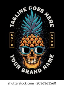 Pineapple skull head. For t-shirts, stickers and other similar products.