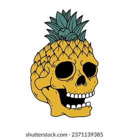 Pineapple skull. Summer theme illustration