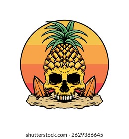 pineapple skull summer vector art