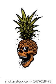 Pineapple skull in a sunglasses, tee shirt graphics.